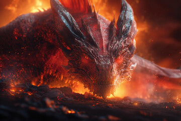 10. Dragon's Awakening: Deep within a slumbering volcano, a mighty dragon stirs from its age-old slumber, the earth trembling beneath its massive form as it prepares to unleash its