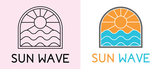 summer beach coast island, sea ocean  and summer sun rays logo design inspiration
