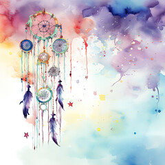 A watercolor painting of a dreamcatcher with a beautiful feather. - obrazy, fototapety, plakaty