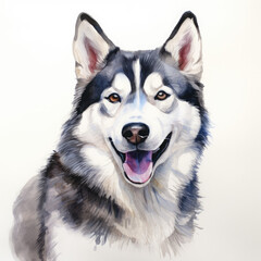 A watercolor painting of a Siberian Husky.