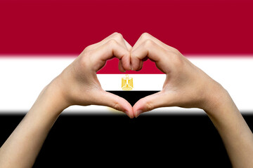 Egypt flag with two hands heart shape, hand heart love sign, express love or affection concept