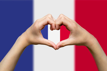 France flag with two hands heart shape, patriotism and nationalism idea, vector design, support 