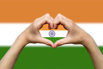 India flag with two hands heart shape, patriotism and nationalism idea, express love or affection 