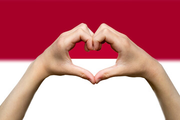 Indonesia flag with two hands heart shape, support or donate to Indonesia, vector design, express 