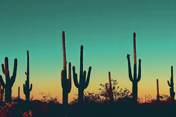 Azure Horizons Striking Cactus Silhouettes Painted on Vivid Desert Landscapes