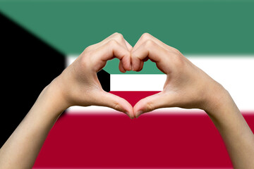 Kuwait flag with two hands heart shape, vector design, support or donate to Kuwait, express love 