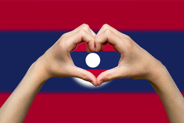 Laos flag with two hands heart shape, patriotism and nationalism idea, vector design, support or 