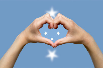 Micronesia flag with two hands heart shape, vector design, support or donate to Micronesia, hand 