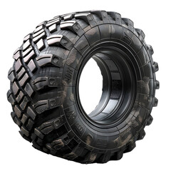 A heavy-duty truck tire, designed for rugged terrains, shown on a transparent background.