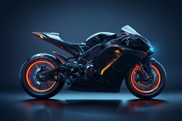 Motorcycle on Dark Background. Sleek and Modern Design High-Performance Bike.