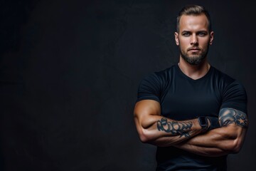 Personal Trainer on Dark Background. Sleek and Modern Design Fitness Expert.