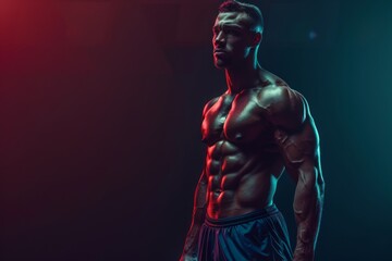 Personal Trainer on Dark Background. Sleek and Modern Design Fitness Expert.