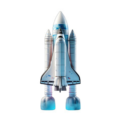 3d space rocket with smoke on white background