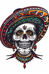 Skull Wearing Sombrero and Hat