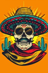 Fototapeta premium Skull Wearing Sombrero and Scarf