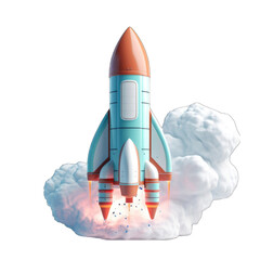 Obraz premium 3d space rocket with smoke on white background