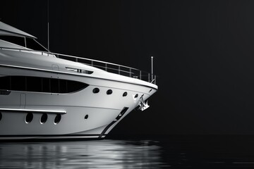 Obraz premium Yacht Anchored on Dark Background. Sleek and Modern Design White Yacht. 