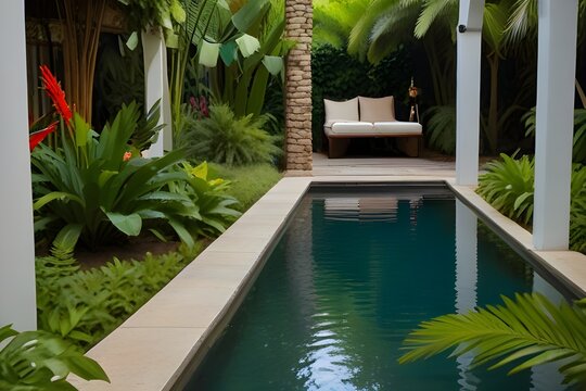 Elegant, contemporary home with a lovely tropical garden. Future-curve-inspired architecture photos of a villa, hotel, or resort the resort's swimming pool, In the middle of a verdant countryside, a s