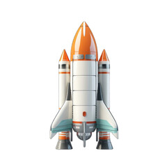 3d space rocket with smoke on white background