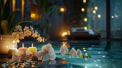 Beautiful spa composition on massage table in wellness center, Generative AI,