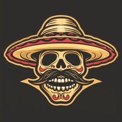 Skull Wearing Sombrero and Mustache