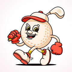 Golf ball carrying golf stick, cartoon mascot
