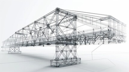Black and white wireframe of a suspension bridge.