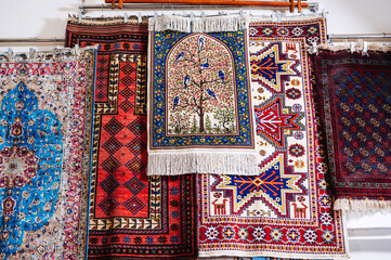 handmade vintage oriental Asian carpets on the market in Uzbekistan