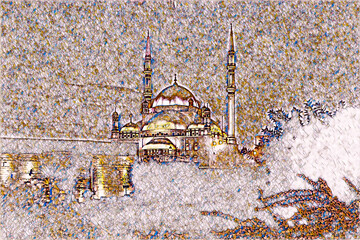 Illustration  Abstract Art graphic design, Mohamed Ali Mosque at Salah Eldin Citadel, Cairo Egypt, digital painting, Artistic Mozaic - obrazy, fototapety, plakaty