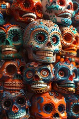 Obraz premium Intricate 3D Sugar Skull Designs Hyperrealistic Artwork Bursting with Vibrant Colors