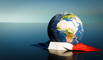 The Games 2024, a globe on a flag of France- 3D illustration