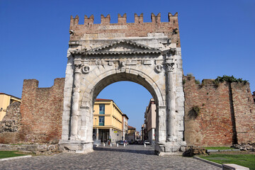 Arco di Augusto triumphal gate in Rimini Italy - 798839866