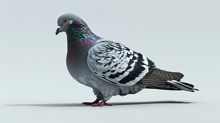 A beautiful shot of a pigeon with its head turned to the side, looking at the camera.