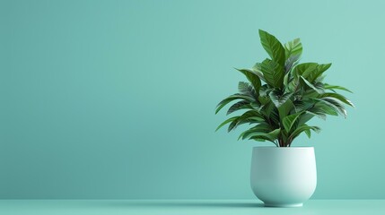 A beautiful indoor plant in a pot. The plant has lush green leaves and is placed on a solid green background.
