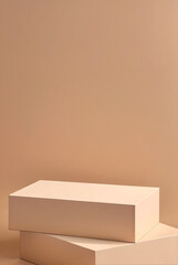 Product Display and Business Concept. Geometric podiums platform on pastel beige background - obrazy, fototapety, plakaty