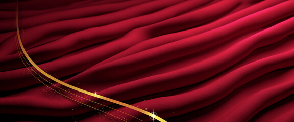 Samt rot in Wellen glamourös Stoff roter Teppich Laufsteg Kino Vorführung Vorhang Konzert Luxus Wohlstand Banner Hintergrund Vorlage glammer edel goldene Streifen schillernd dekor Wand design