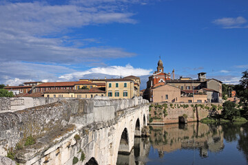 Old town and stone Tiberius bridge in Rimini Italy - 798840602