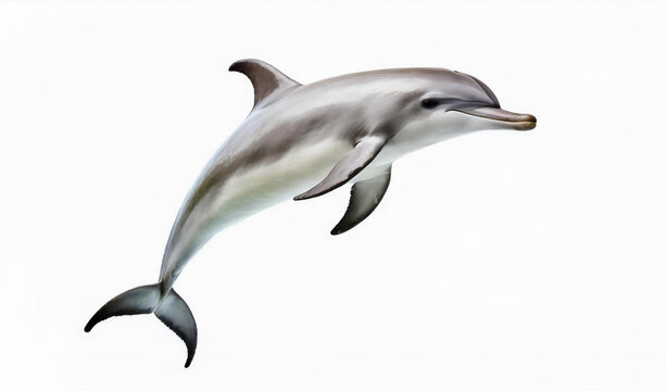 One cute jumping dolphin isolated on white background with empty label for text. Generative AI.