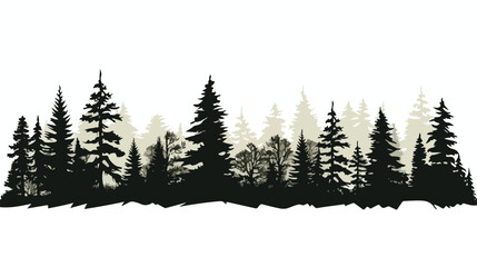 Evergreen forest or woodland landscape with silhoue