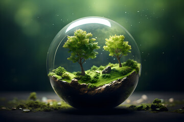 June 5, World Environment Day concept. Enclosed biological life inside a glass sphere.