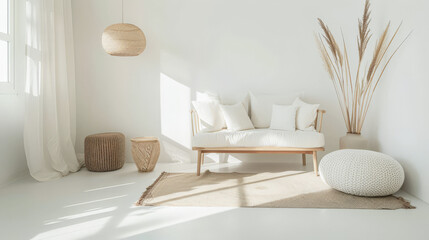 Chic interiors with minimalistic decor and natural lighting. Interior design composition with...