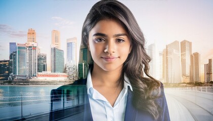 Calm and angry girl. Double color exposure.