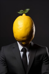 Businessman with a lemon head - obrazy, fototapety, plakaty