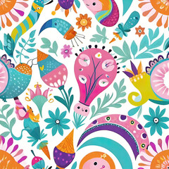 Colorful seamless children's pattern. Cartoon background collection, vector illustration, wallpaper, design, art, set, funny, decoration, icon, fish, animal,