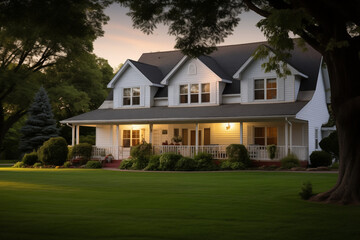Real estate image of a farmhouse-style home - obrazy, fototapety, plakaty