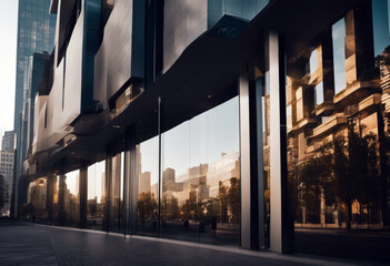 clean buildings reflected road wall glass architecture entrance glasses business exterior city...
