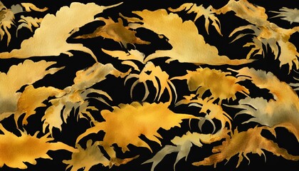 黒背景に和風の金色の抽象的な水彩模様の背景