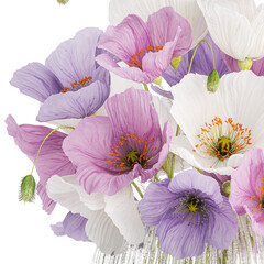  Small bouquet of wildflowers in a vase with poppy isolated on white background