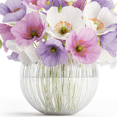  Small bouquet of wildflowers in a vase with poppy isolated on white background