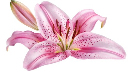 Naklejka premium Large pink oriental lily flower isolated on a white background